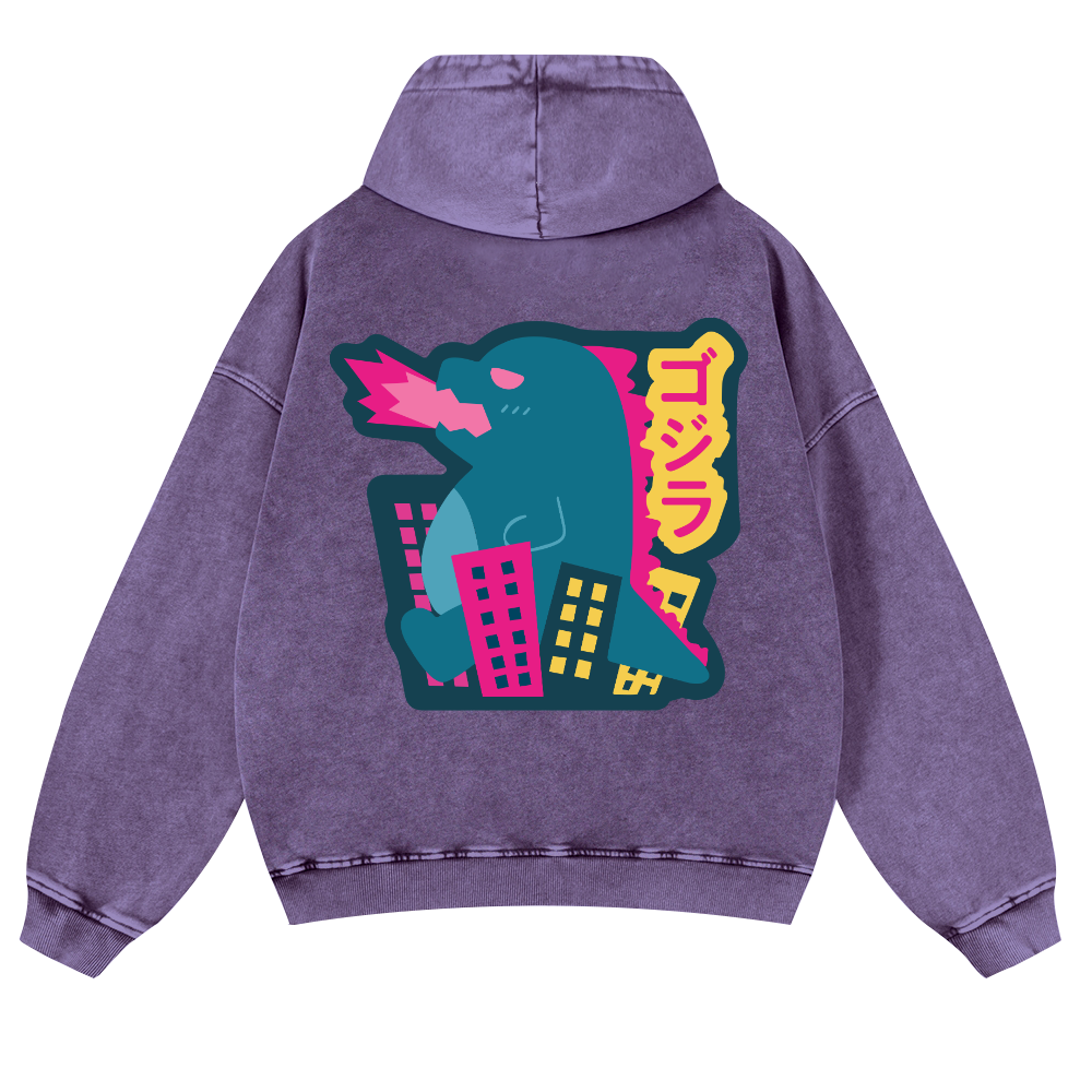 Godzilla Vintage Washed Cotton Back Art Hoodie