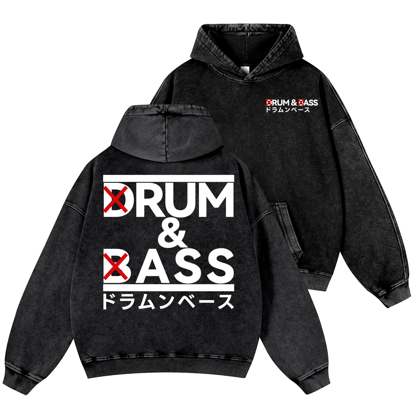 Drum and Bass Vintage Washed Cotton Back Art Hoodie