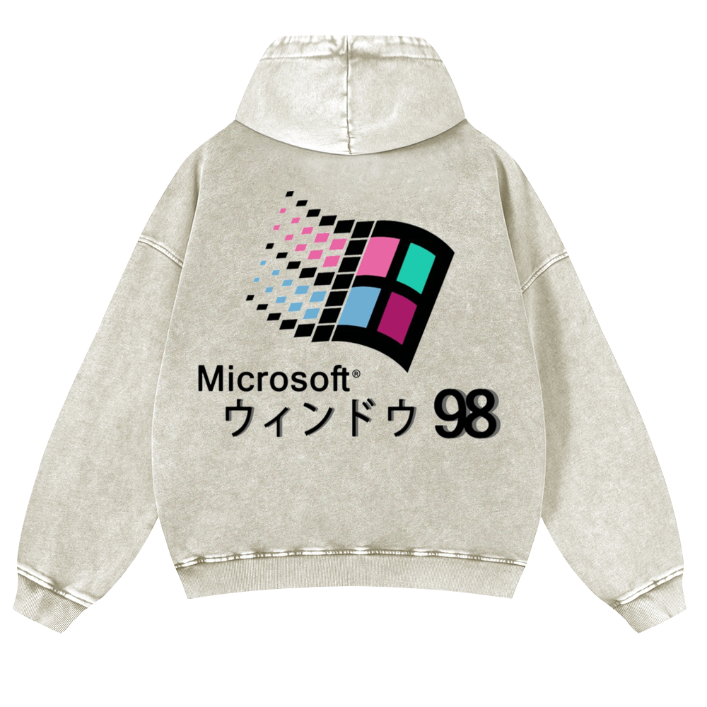 Microsoft Windows 98 Vintage Washed Cotton Back Art Hoodie