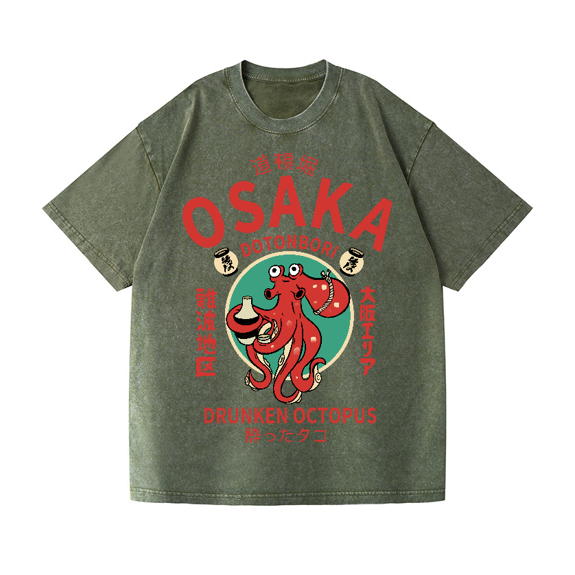 Osaka Dotonbori Drunken Octopus Vintage Wash Japanese Design T-Shirt