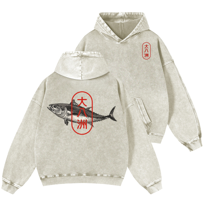 Great Eight Islands of Japan Tuna Fish Vintage Washed Cotton Back Art Hoodie