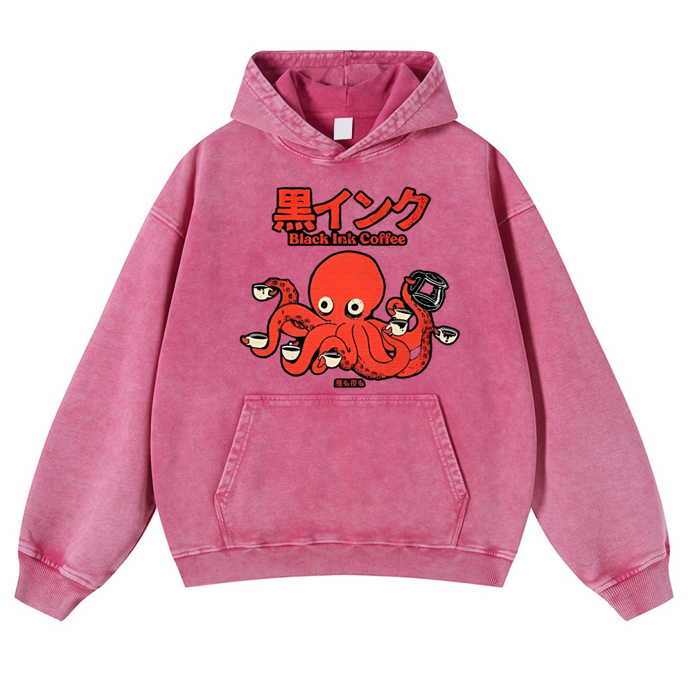 Octopus Coffee Vintage Washed Thick Cotton Hoodie