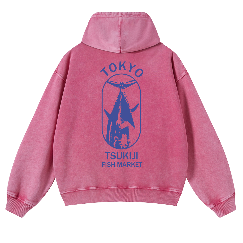 Tokyo Vintage Washed Cotton Back Art Hoodie