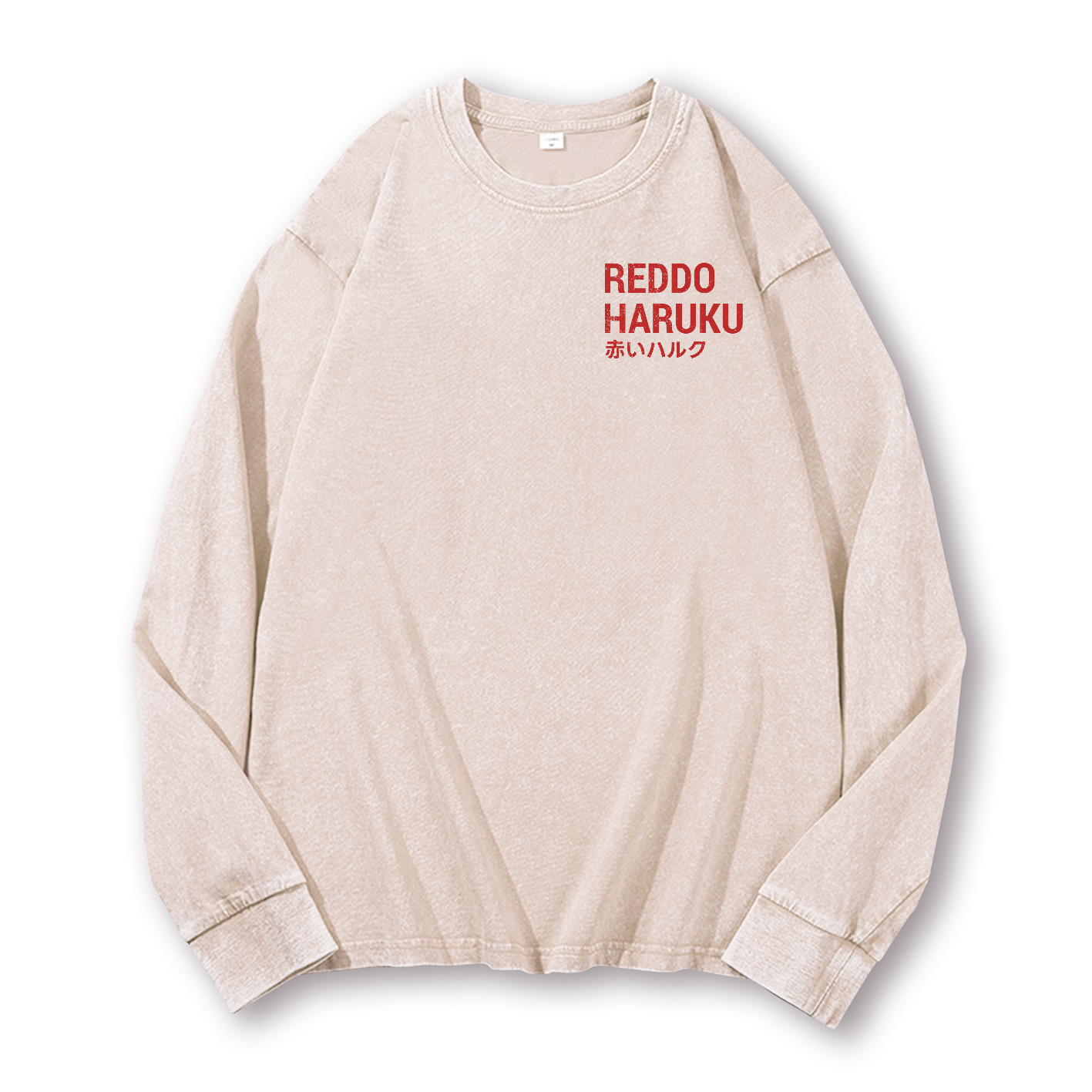 Reddo Haruku Vintage Washed Cotton Back Art Long-sleeve T-shirt