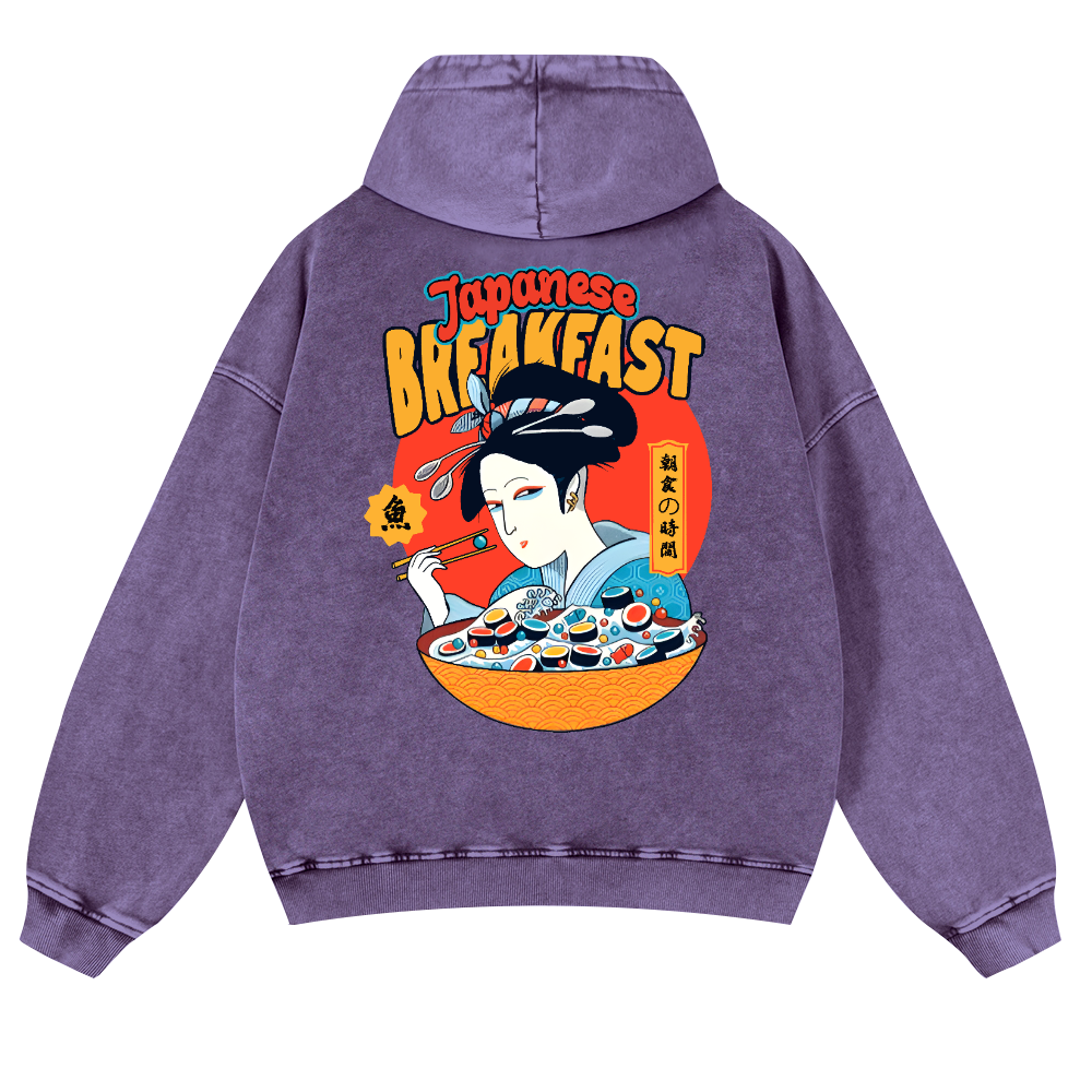 Geisha Fish Sushi Vintage Washed Cotton Back Art Hoodie