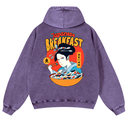 Geisha Fish Sushi Vintage Washed Cotton Back Art Hoodie