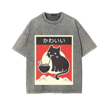 Ramen Cat Vintage Wash Japanese Design T-Shirt