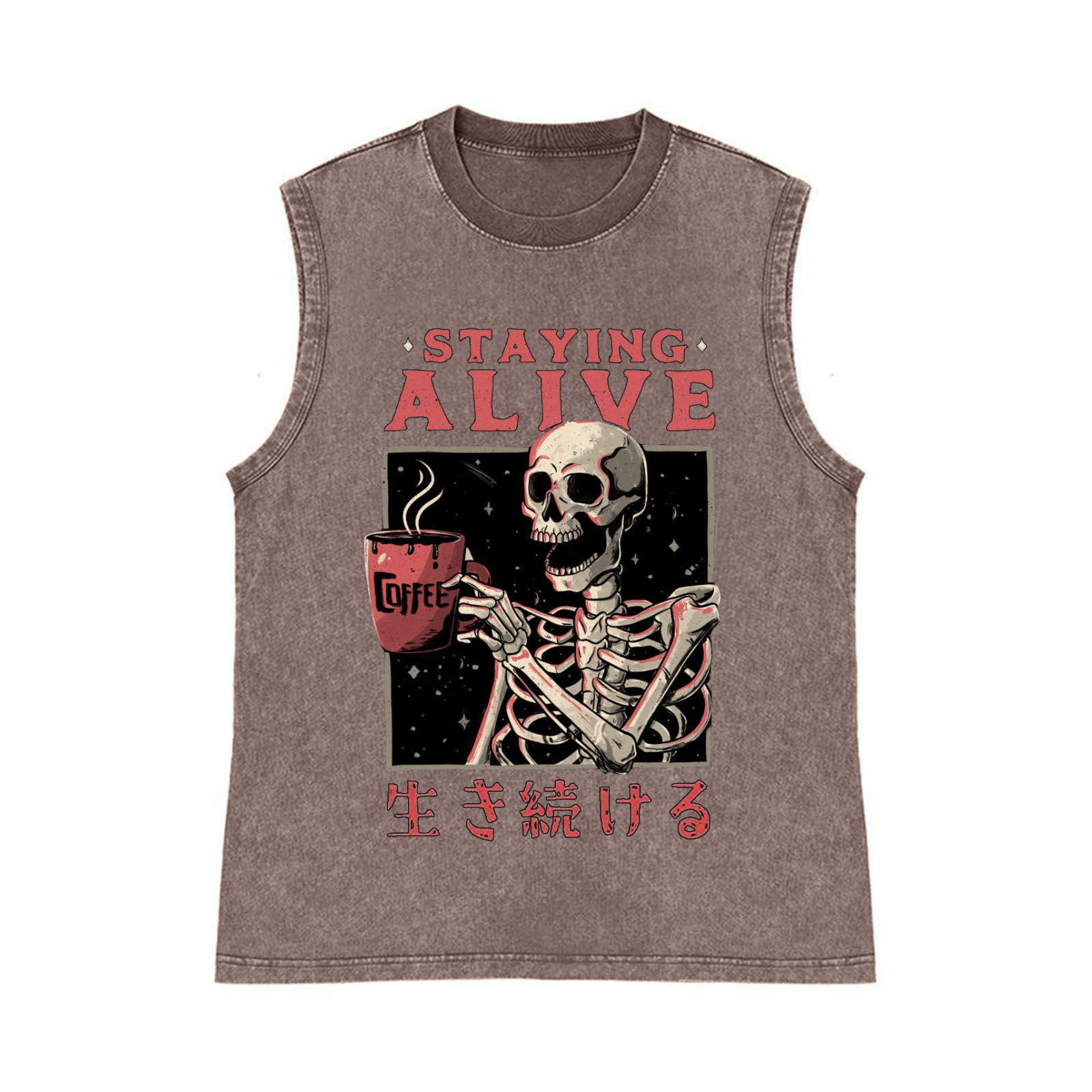 Staying Alive Pure Cotton Wash-Dyed Sleeveless Tank Top
