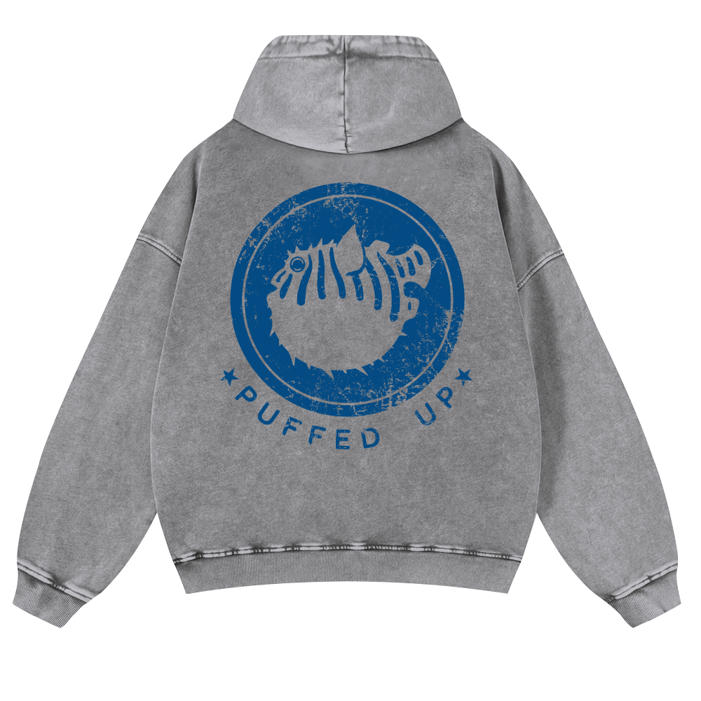 Pufferfish Vintage Washed Cotton Back Art Hoodie