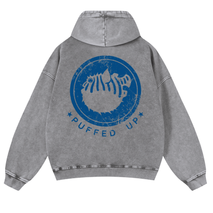 Pufferfish Vintage Washed Cotton Back Art Hoodie