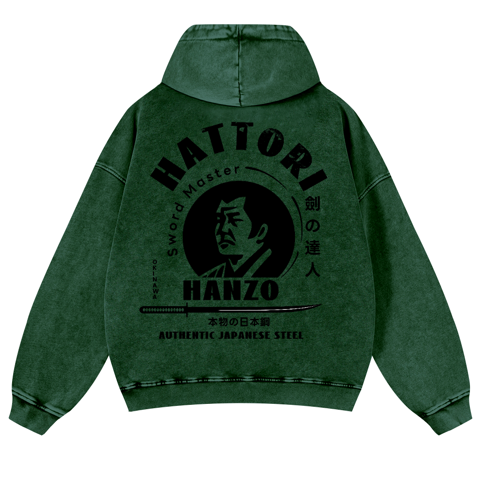 Okinawa Hattori Hanzo Vintage Washed Cotton Back Art Hoodie