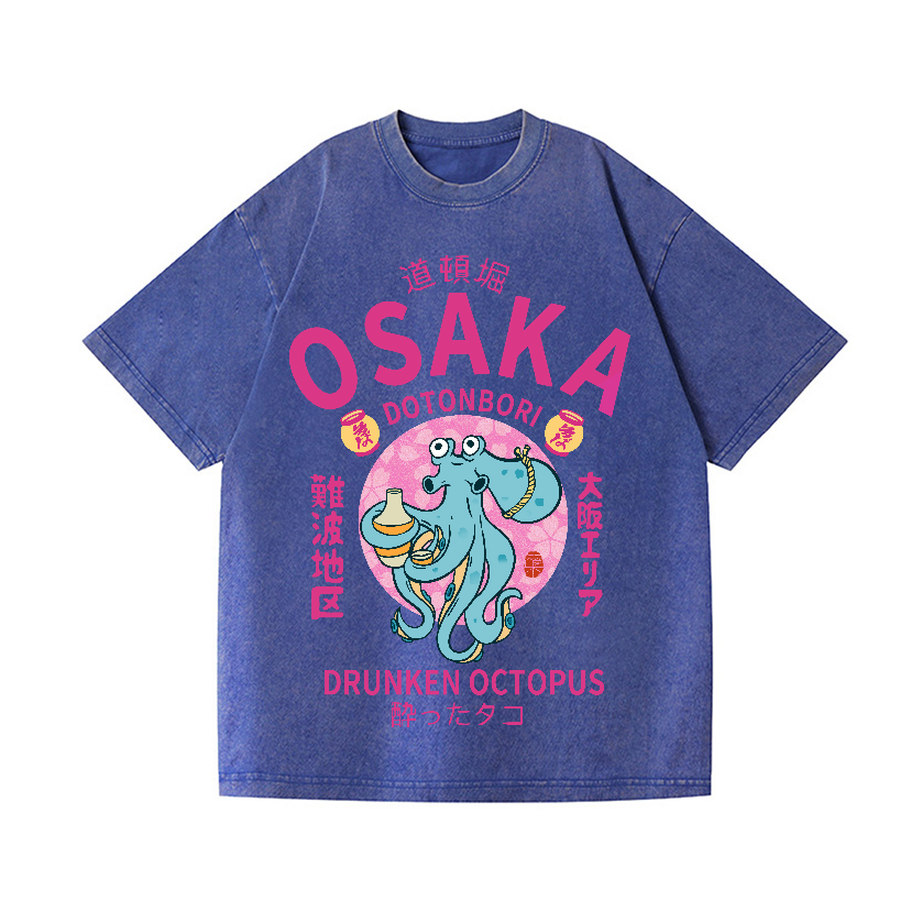Osaka Dotonbori Drunken Octopus Vintage Wash Japanese Design T-Shirt