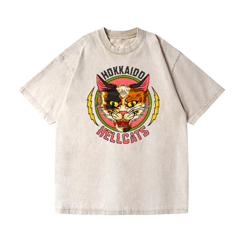 Hokkaido Hellcats Cat Vintage Wash Japanese Design T-Shirt