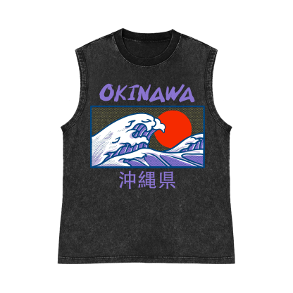 Okinawa Wave Pure Cotton Wash-Dyed Sleeveless Tank Top