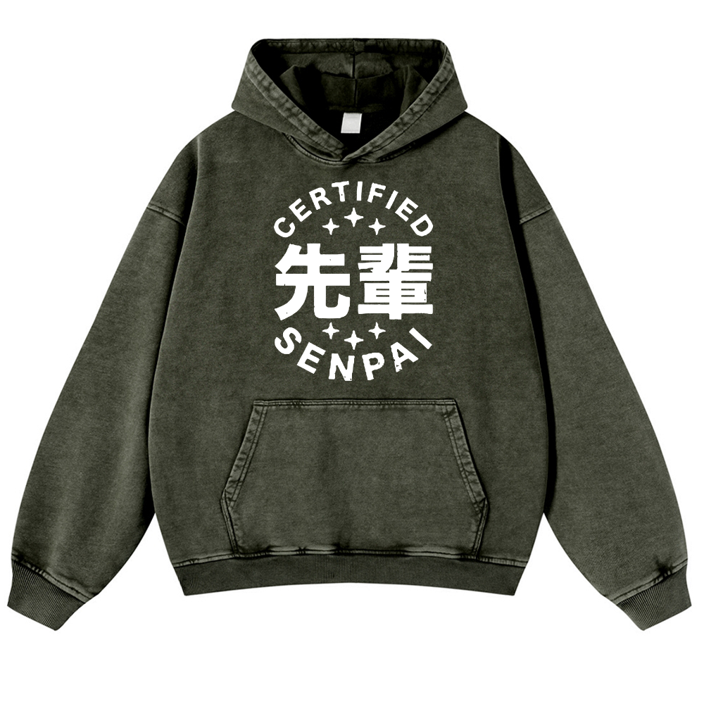 Senpai Vintage Washed Thick Cotton Hoodie