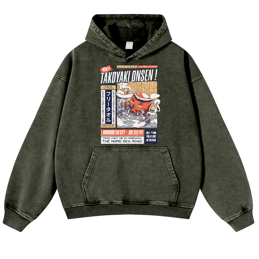 Takoyaki Octopus Vintage Washed Thick Cotton Hoodie