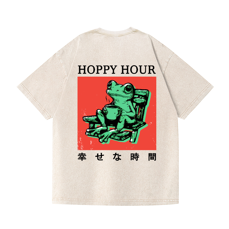 Hoppy Hour Frog Vintage Wash Japanese Design Back Art T-Shirt
