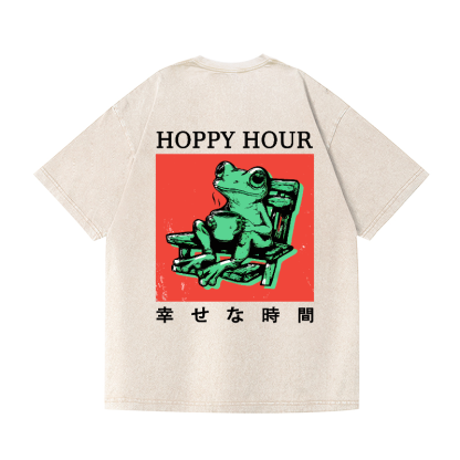Hoppy Hour Frog Vintage Wash Japanese Design Back Art T-Shirt