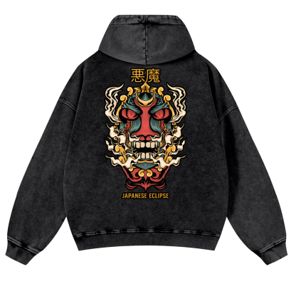 Japan Eclipse Vintage Washed Cotton Back Art Hoodie