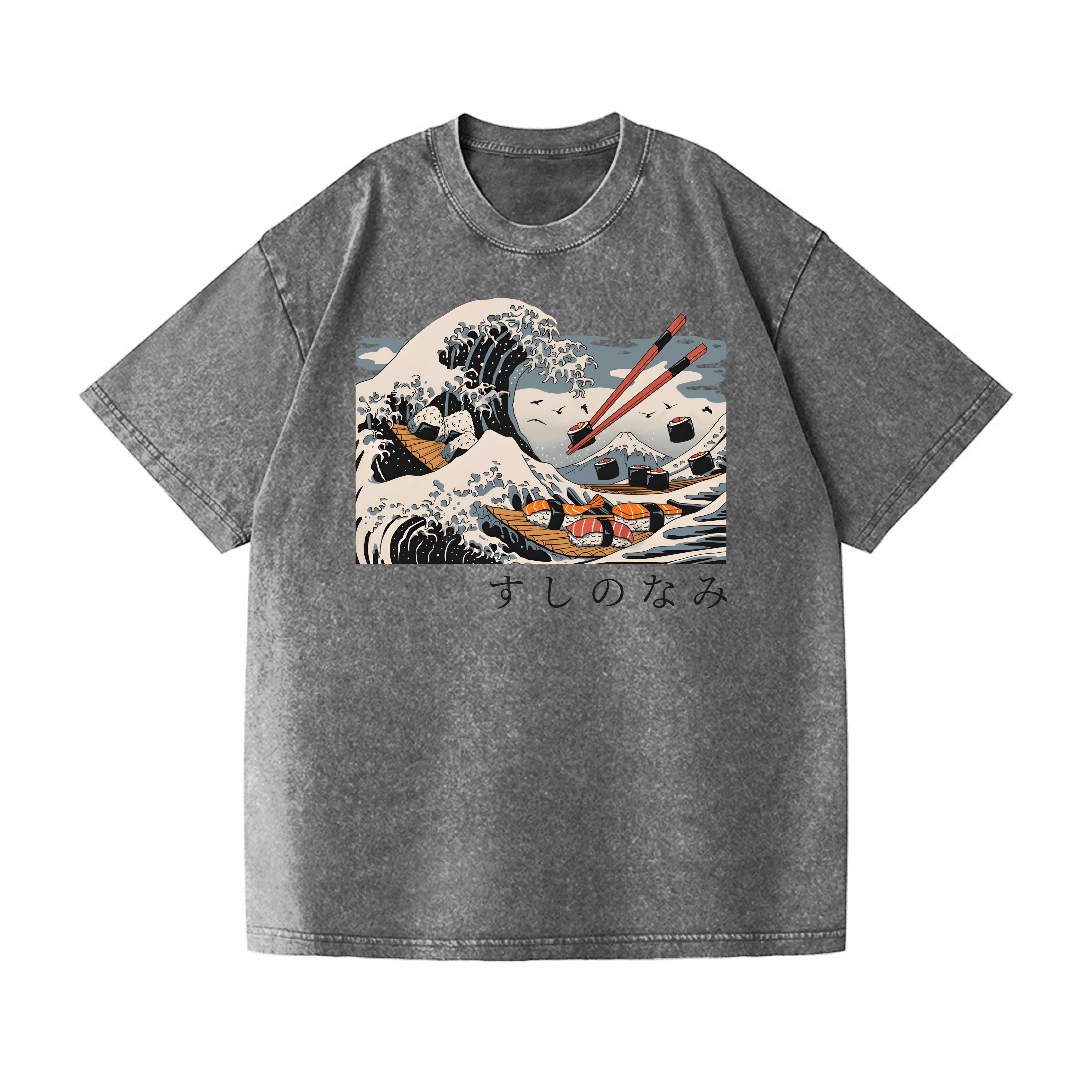Sushi Kanagawa Wave Ukiyoe Vintage Wash Japanese Design T-Shirt