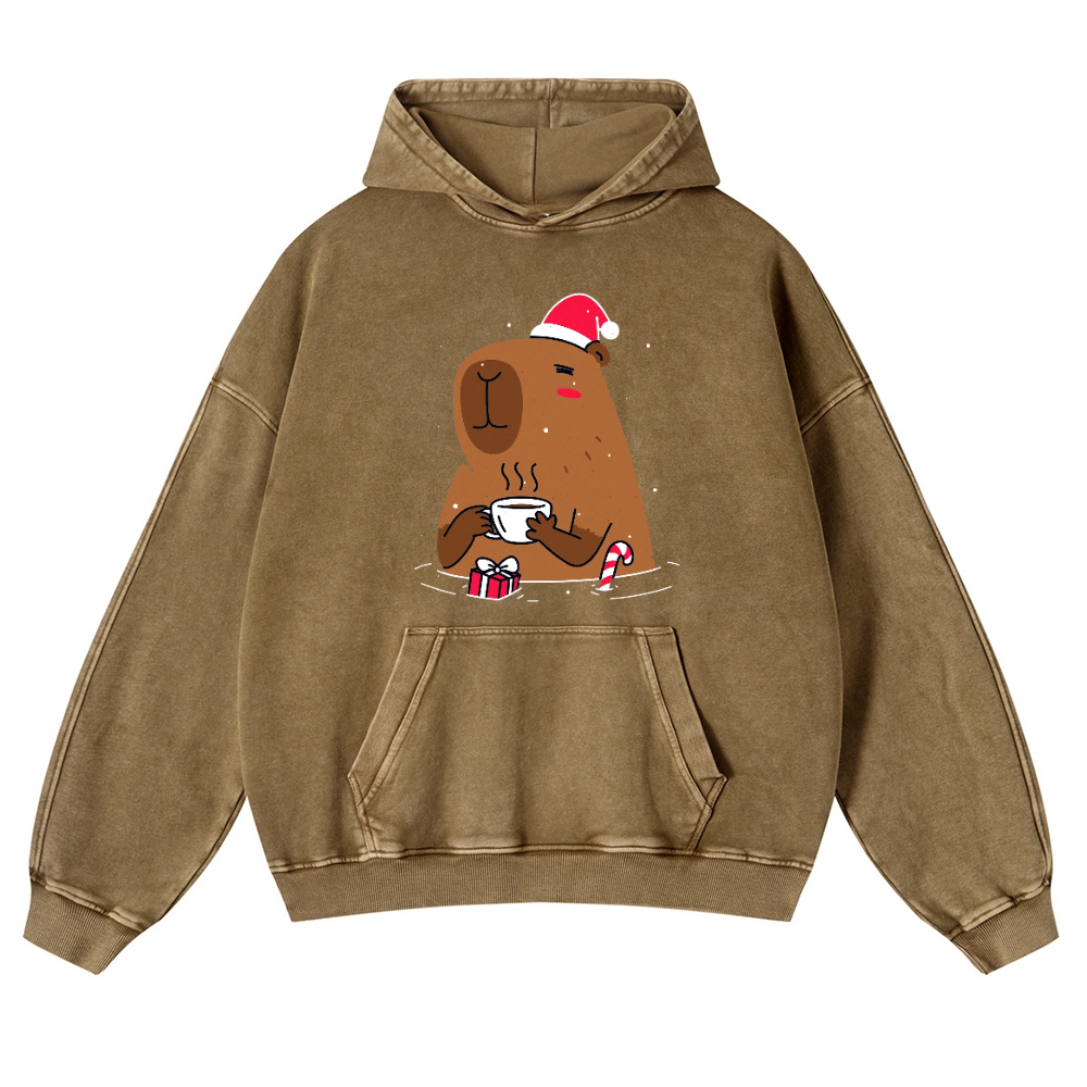 Capybara's Christmas Time Vintage Washed Thick Cotton Hoodie