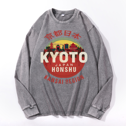 Kyoto Japan Honshu Kansai Region Vintage Cotton Wash Crewneck Sweatshirt
