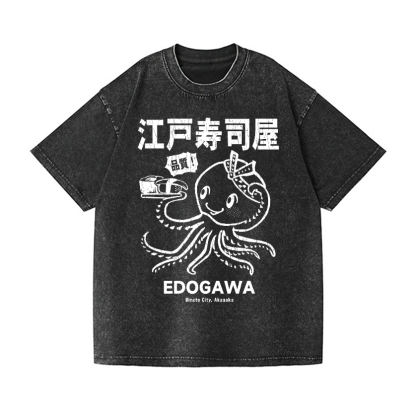 Edogawa  Octopus Vintage Wash Japanese Design T-Shirt