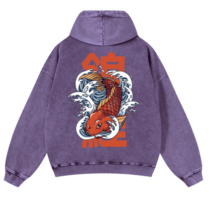 Fish Vintage Washed Cotton Back Art Hoodie