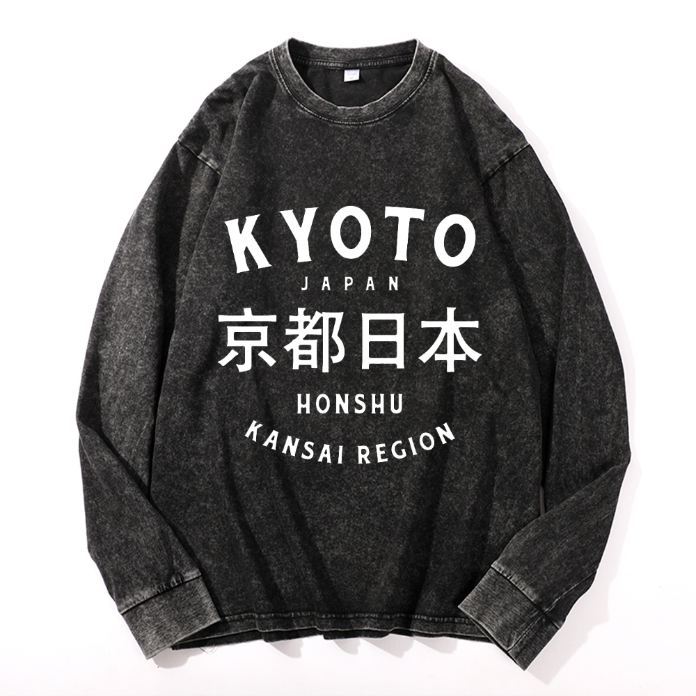 Kyoto Japan Vintage Cotton Wash Crewneck Sweatshirt