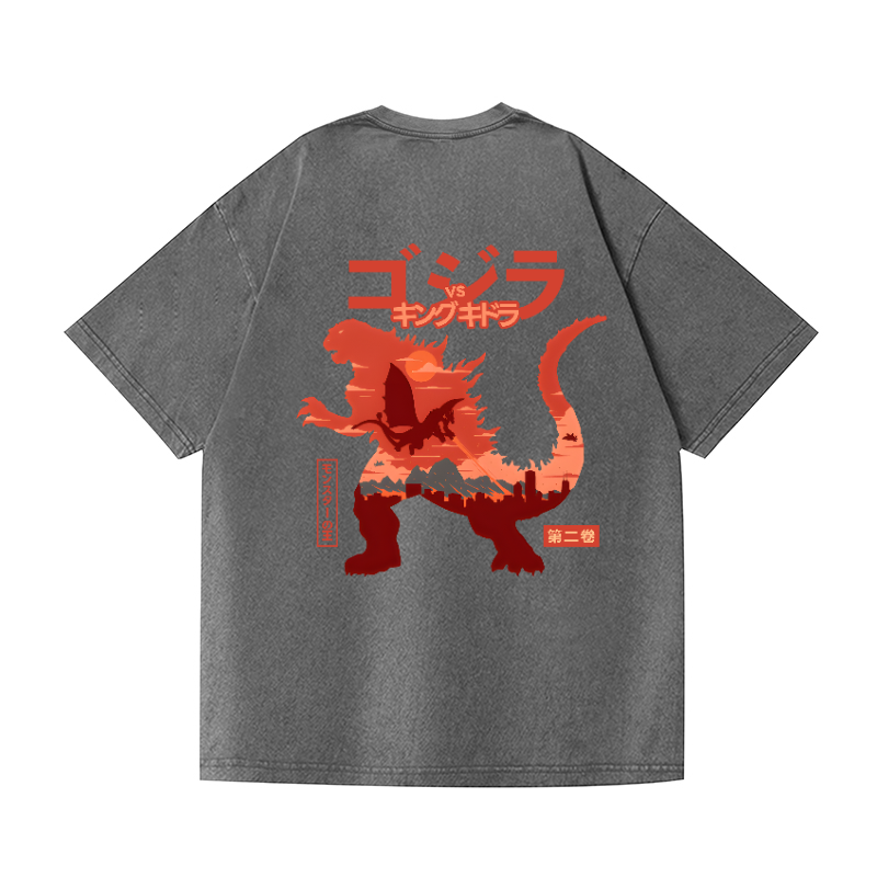 Godzilla Vintage Wash Japanese Design Back Art T-Shirt