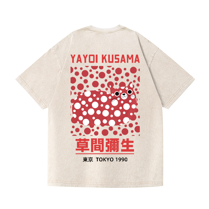 Yayoi Kusama Cat Vintage Wash Japanese Design Back Art T-Shirt