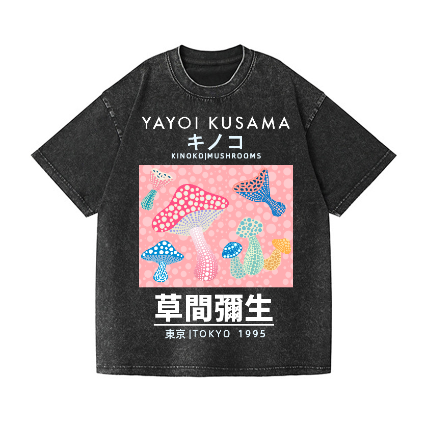 Yayoi Kusama Mushroom Vintage Wash Japanese Design T-Shirt