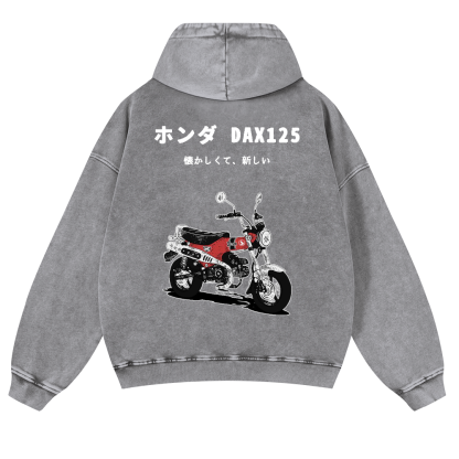 Motorcycle Vintage Washed Cotton Back Art Hoodie