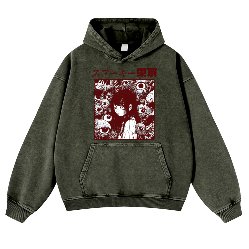 Horror manga Vintage Washed Thick Cotton Hoodie