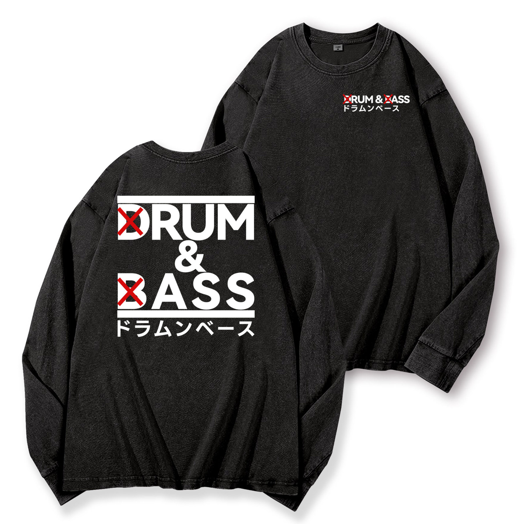 Drum and Bass Vintage Washed Cotton Back Art Long-sleeve T-shirt