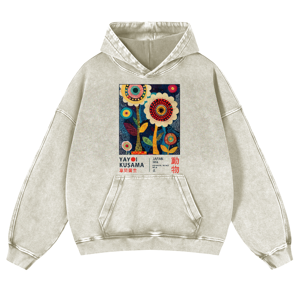 Yayoi Kusama Flower Vintage Washed Thick Cotton Hoodie