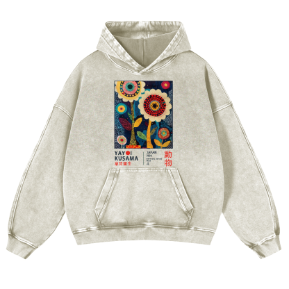 Yayoi Kusama Flower Vintage Washed Thick Cotton Hoodie