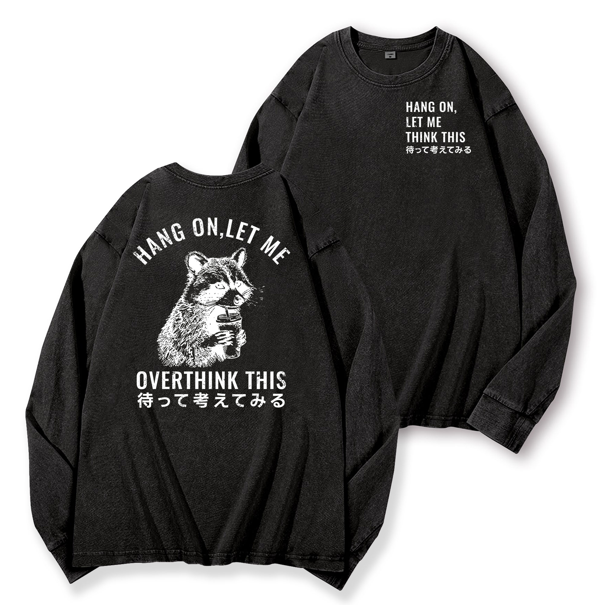 Racoon Vintage Washed Cotton Back Art Long-sleeve T-shirt