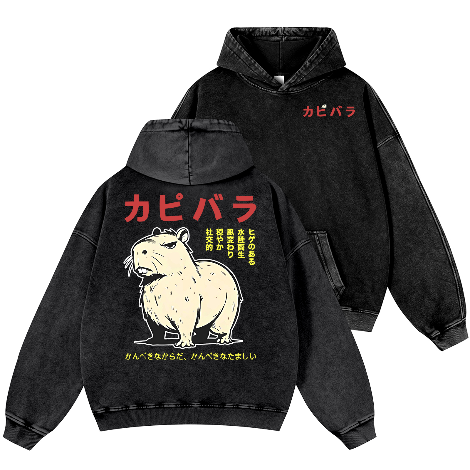 Capybara Vintage Washed Cotton Back Art Hoodie