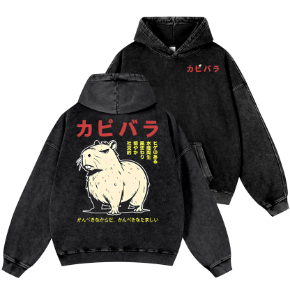 Capybara Vintage Washed Cotton Back Art Hoodie