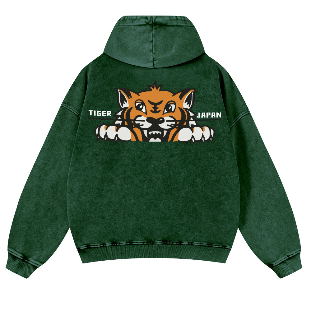 Tiger Japan Vintage Washed Cotton Back Art Hoodie