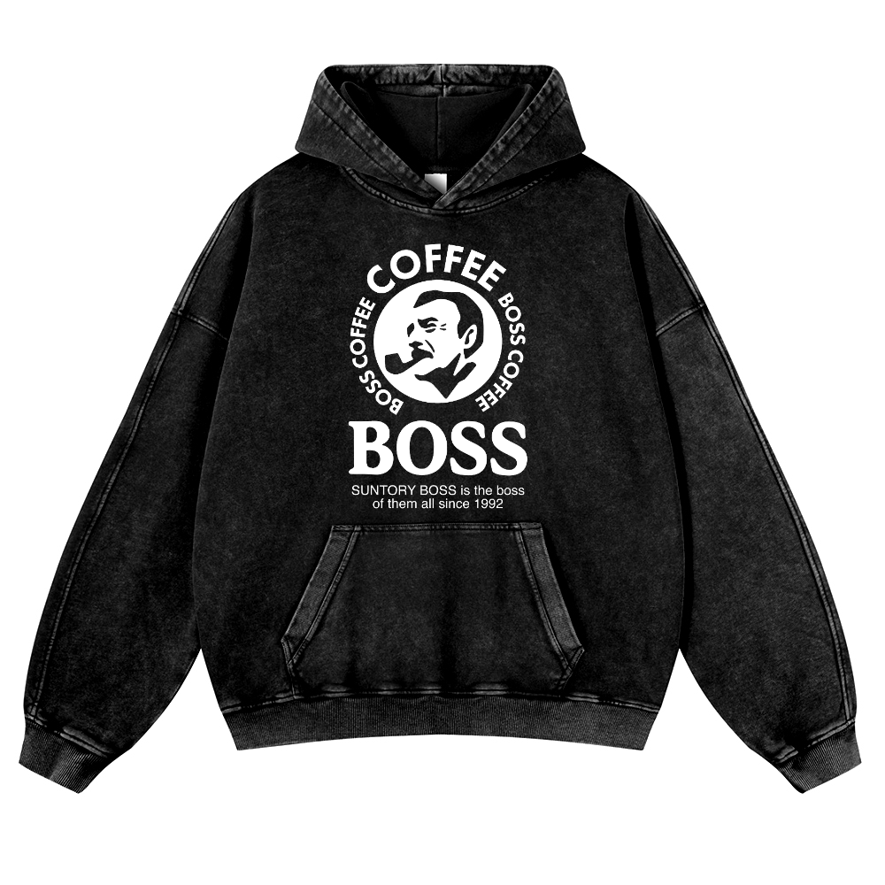 Coffee Boss Vintage Washed Thick Cotton Hoodie