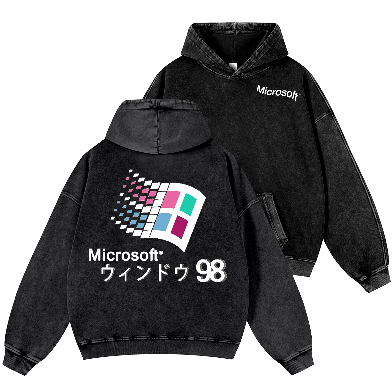 Microsoft Windows 98 Vintage Washed Cotton Back Art Hoodie