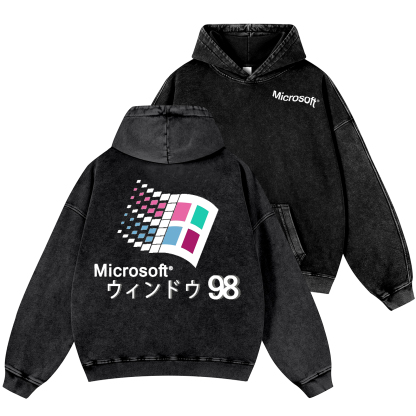 Microsoft Windows 98 Vintage Washed Cotton Back Art Hoodie