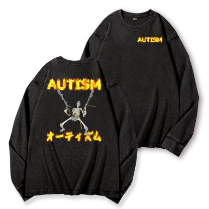 Autism Vintage Washed Cotton Back Art Long-sleeve T-shirt