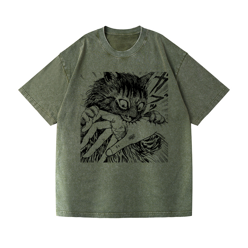 Fierce cat Vintage Wash Japanese Design T-Shirt