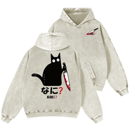 The Black Cat with a Knife Vintage Washed Cotton Back Art Hoodie