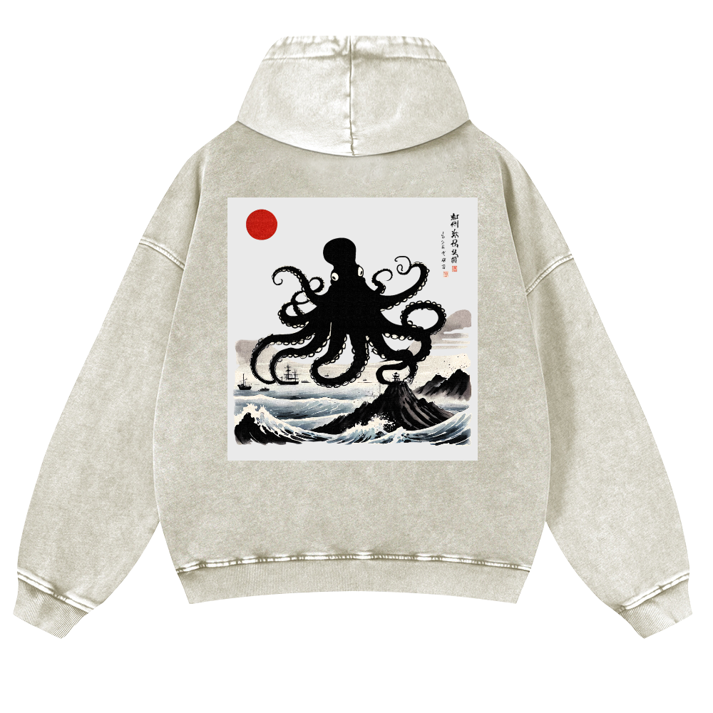 The Giant Octopus in the Sea Vintage Washed Cotton Back Art Hoodie