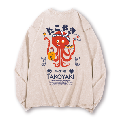 Takoyaki Octopus Vintage Washed Cotton Back Art Long-sleeve T-shirt