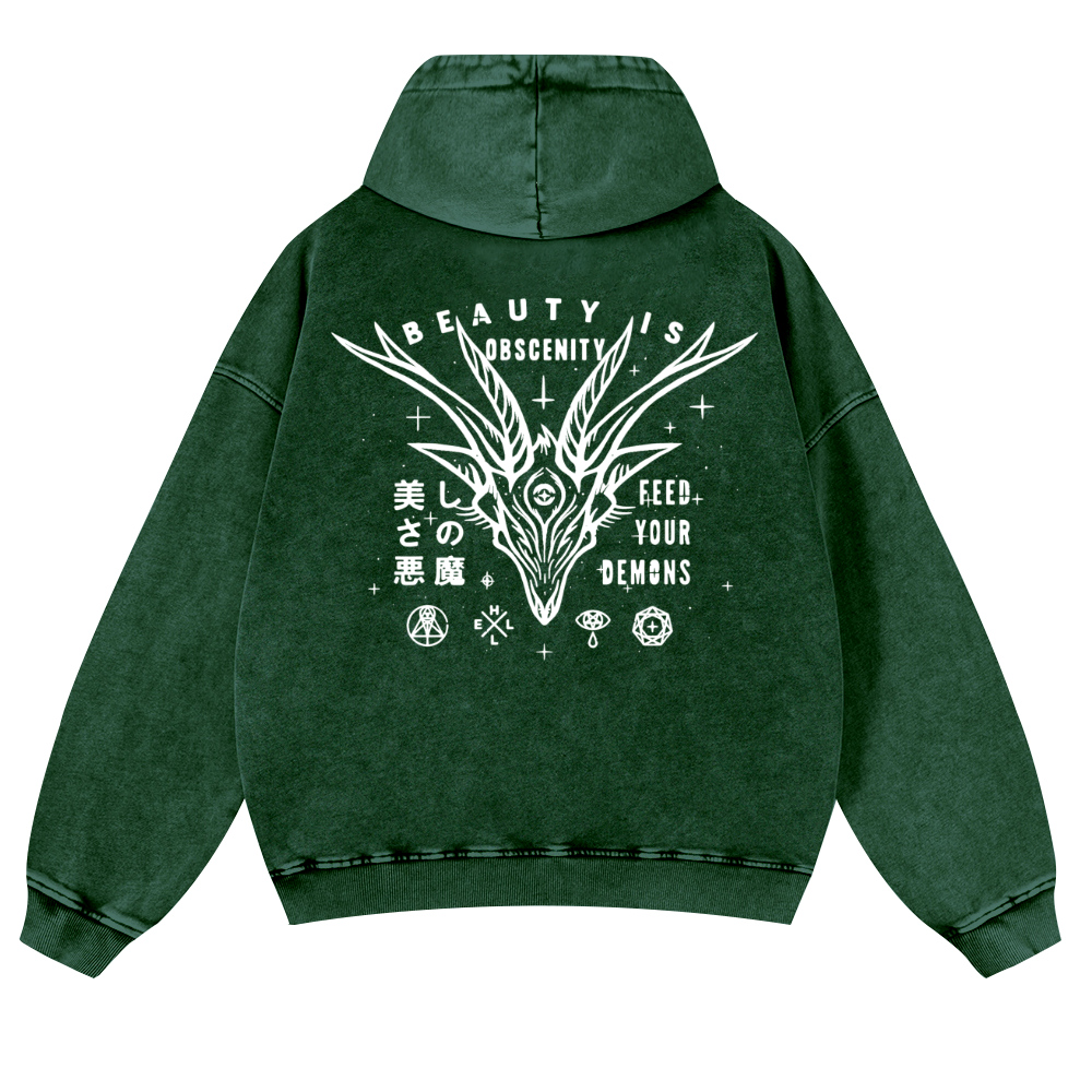 Demons Vintage Washed Cotton Back Art Hoodie